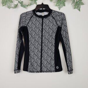 Helen Jon Size S Black White Full Zip Stretch Long Sleeve Upf 50 Swim Rash guard